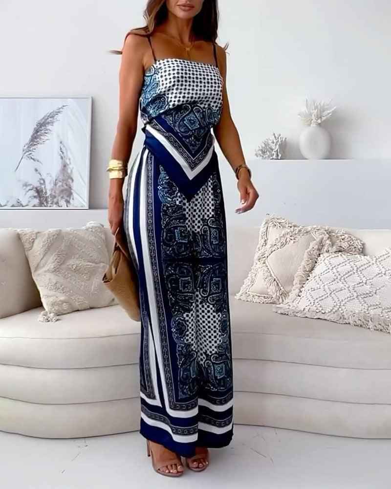 Helen | Ensemble élégant de deux pièces avec top à lacets et pantalon prêt pour les vacances