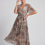 Mirabel | Robe midi à manches volantées et taille froncée avec imprimé floral