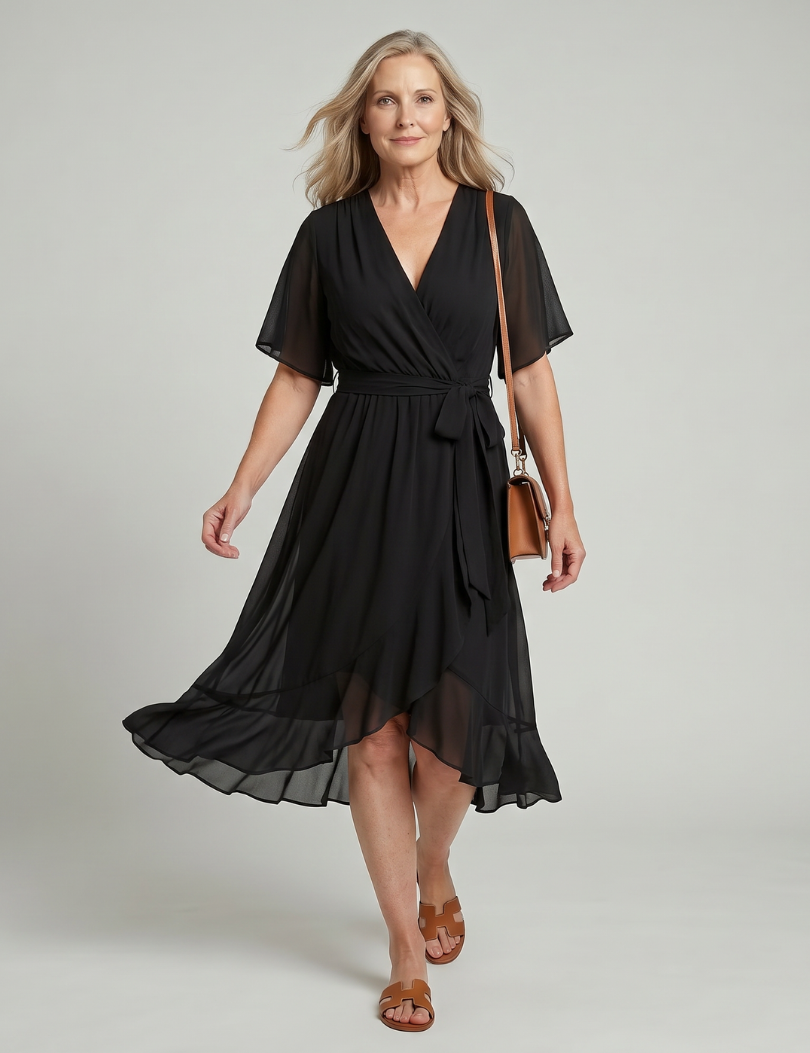 Keziah | Robe midi à manches courtes, drapé fluide