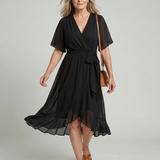 Keziah | Robe midi à manches courtes, drapé fluide