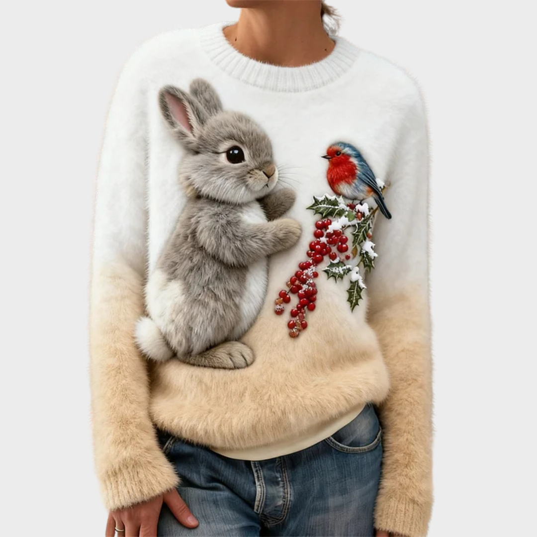 Lucy | Pull en peluche avec un lapin de Noël