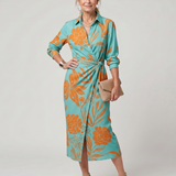 Leya | Robe midi à manches longues avec col et motif rayé