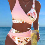 Bikini avec motif floral contrastant et fente