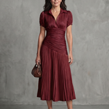 Théodora | Robe midi à taille plissée et rayures