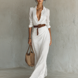 Robe maxi à col revers à manches longues