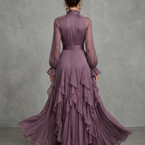 Demetria | Robe Maxi à Col Nœud et Volants