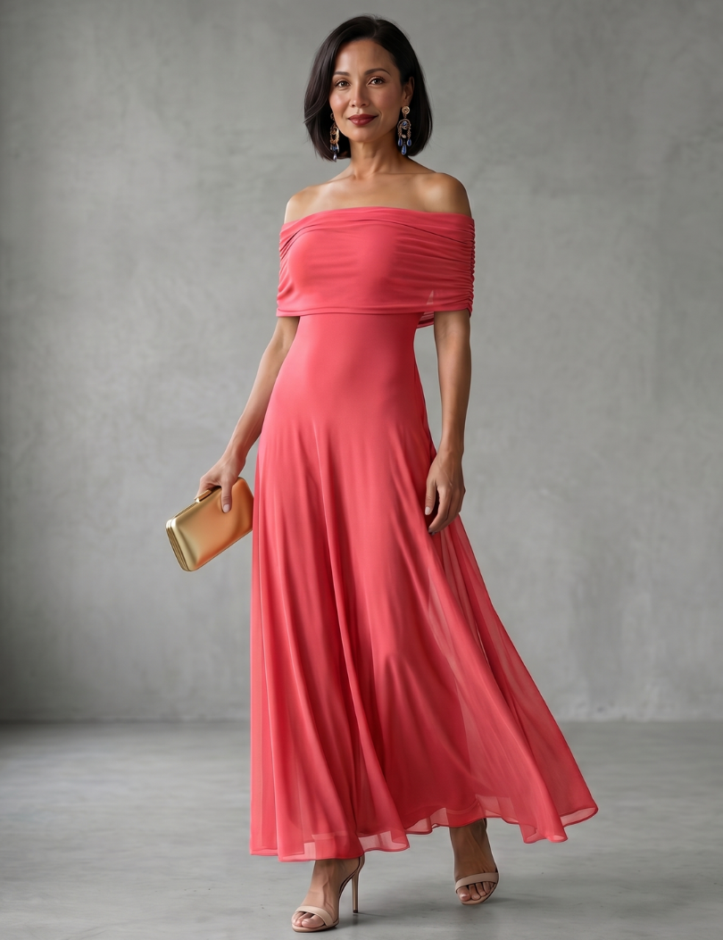 Juin | Robe Midi Drapée à Epaule Dénudée
