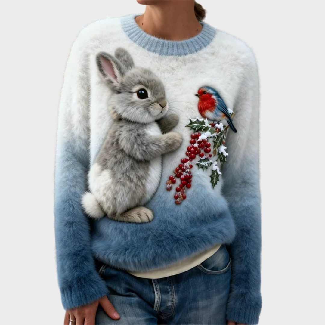 Lucy | Pull en peluche avec un lapin de Noël
