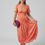 Juna | Robe midi à manches courtes avec imprimé floral délicat