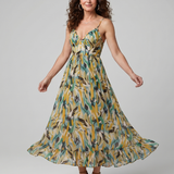 Quill | Robe Midi à Bretelles Spaghetti Imprimé Abstrait