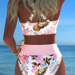 Bikini avec motif floral contrastant et fente