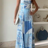 Eleonore | Robe Maxi Imprimée avec Dos en Nœud et Bretelles Ric Rac