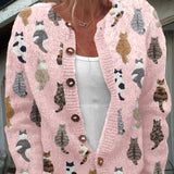 Graziella™ | Cardigan avec Imprimé de Chats et Coupe Confortable