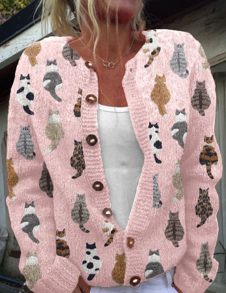 Graziella™ | Cardigan avec Imprimé de Chats et Coupe Confortable