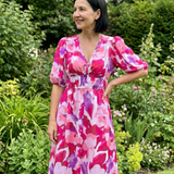 Candlia | Robe Midi à Manches Bouffantes et Imprimé Abstrait
