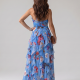 Nori | Robe Maxi Fleurie à Encolure Halter et Corps Froncé