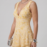 Gala | Robe Midi sans Manches à Décolleté en V Profond avec Motif Peint