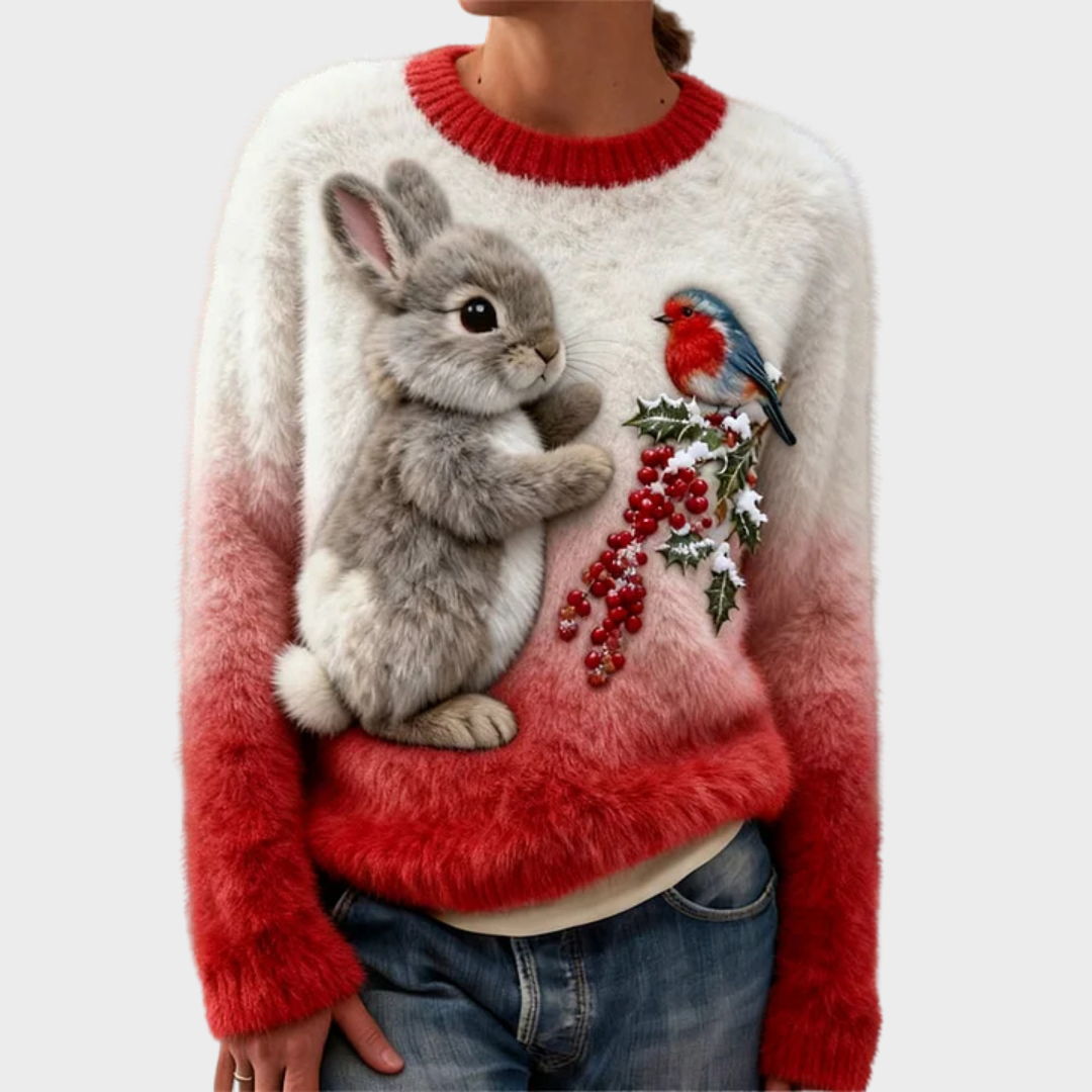 Lucy | Pull en peluche avec un lapin de Noël