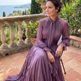 Demetria | Robe Maxi à Col Nœud et Volants