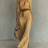 Robe maxi à col revers à manches longues