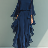Ensemble Chiffon Bleu Marine Volants
