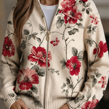 Filomena™ | Cardigan avec Fermeture Éclair et Imprimé Rose Vintage