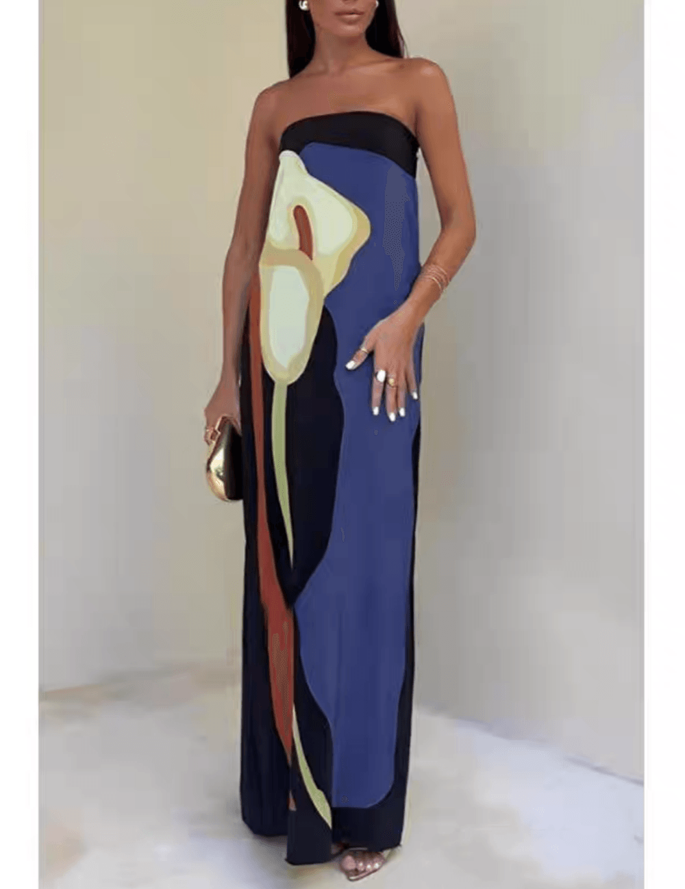 Joan | Robe de soirée maxi imprimée sans manches au style côtier