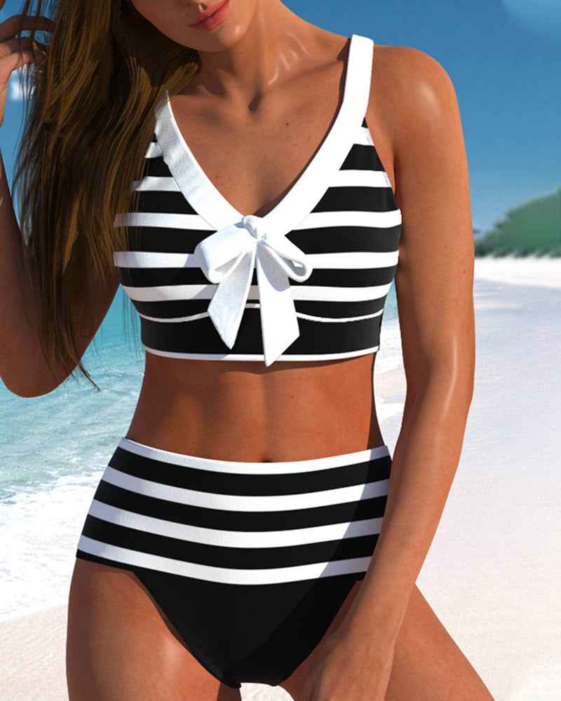 Laluna® | Bikini Rayé Taille Haute