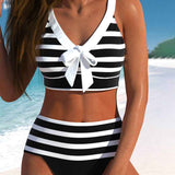 Laluna® | Bikini Rayé Taille Haute