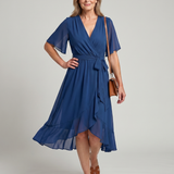 Keziah | Robe midi à manches courtes, drapé fluide