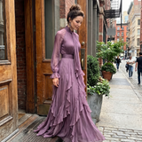 Demetria | Robe Maxi à Col Nœud et Volants
