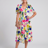 Mirabel | Robe midi à manches volantées et taille froncée avec imprimé floral