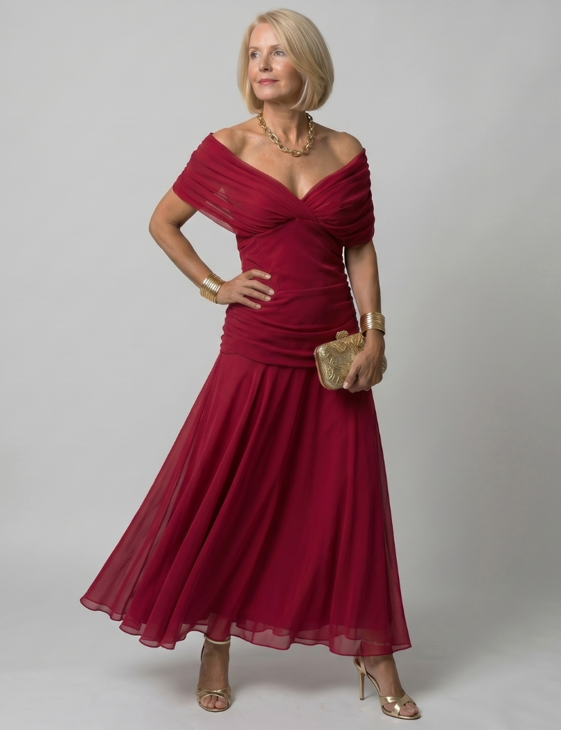 Calen | Robe Midi Décontractée à Épaules Dénudées