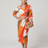 Leya | Robe midi à manches longues avec col et motif rayé