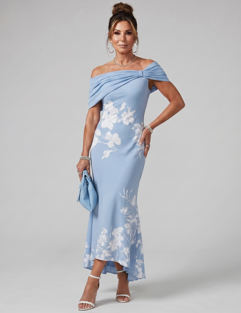 Cosma | Robe Midi à Encolure Drapée Off Shoulder