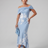 Cosma | Robe Midi à Encolure Drapée Off Shoulder