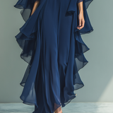Ensemble Chiffon Bleu Marine Volants