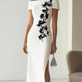 Audrey | Robe Midi à Imprimé Floral Chic avec Col Bateau
