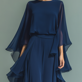 Ensemble Chiffon Bleu Marine Volants