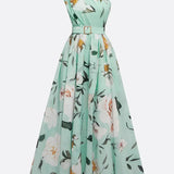 Julie | Robe Maxi Chiffon Florale à Épaules Dégagées Vert Clair