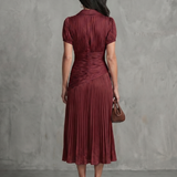 Théodora | Robe midi à taille plissée et rayures