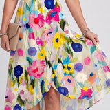 Mirabel | Robe midi à manches volantées et taille froncée avec imprimé floral