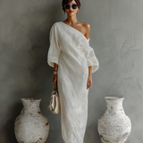Robe en lin ivoire sans épaules