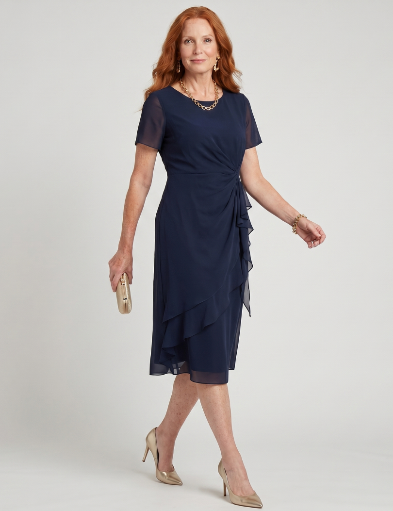 Eira | Robe midi à manches courtes et ourlet superposé