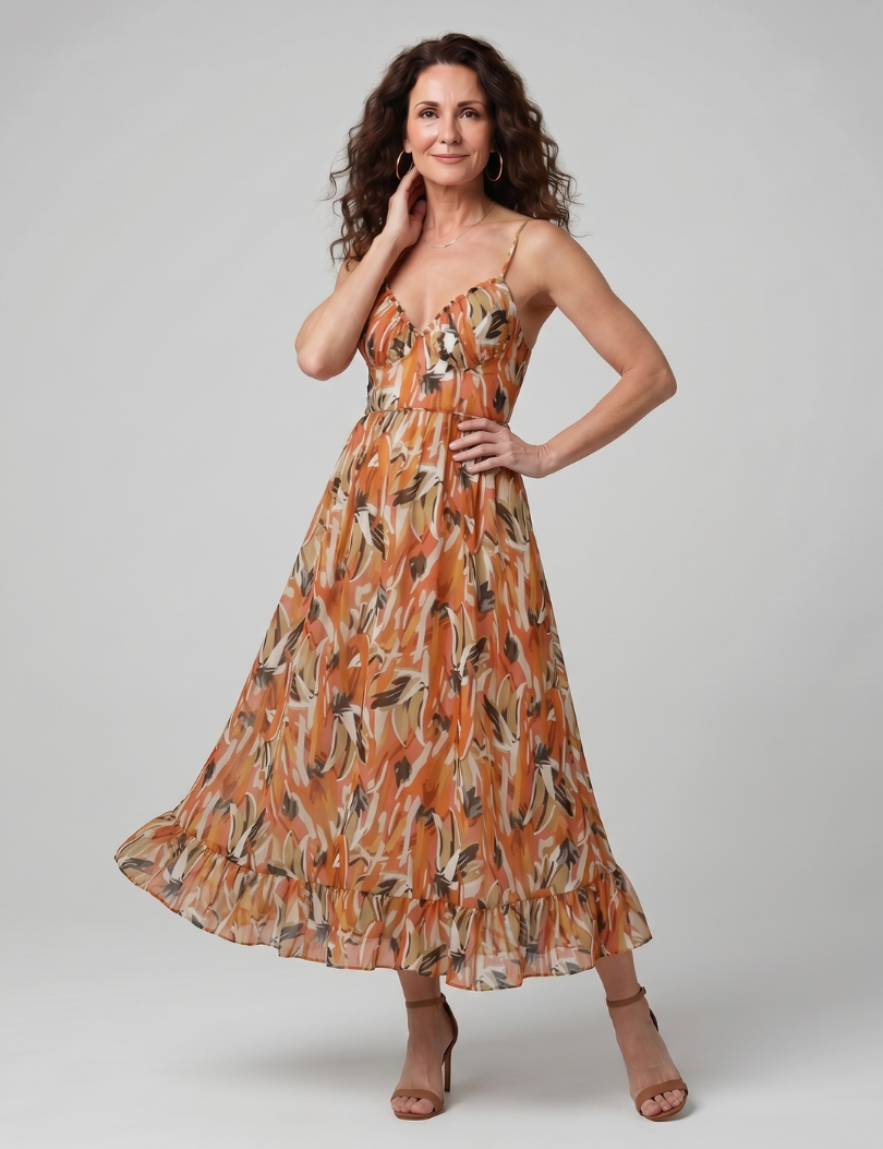 Quill | Robe Midi à Bretelles Spaghetti Imprimé Abstrait
