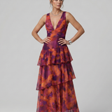 Gala | Robe Midi sans Manches à Décolleté en V Profond avec Motif Peint
