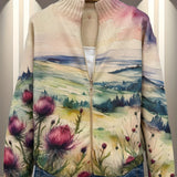 Lidia™ | Cardigan zippé en paysage avec chardon écossais