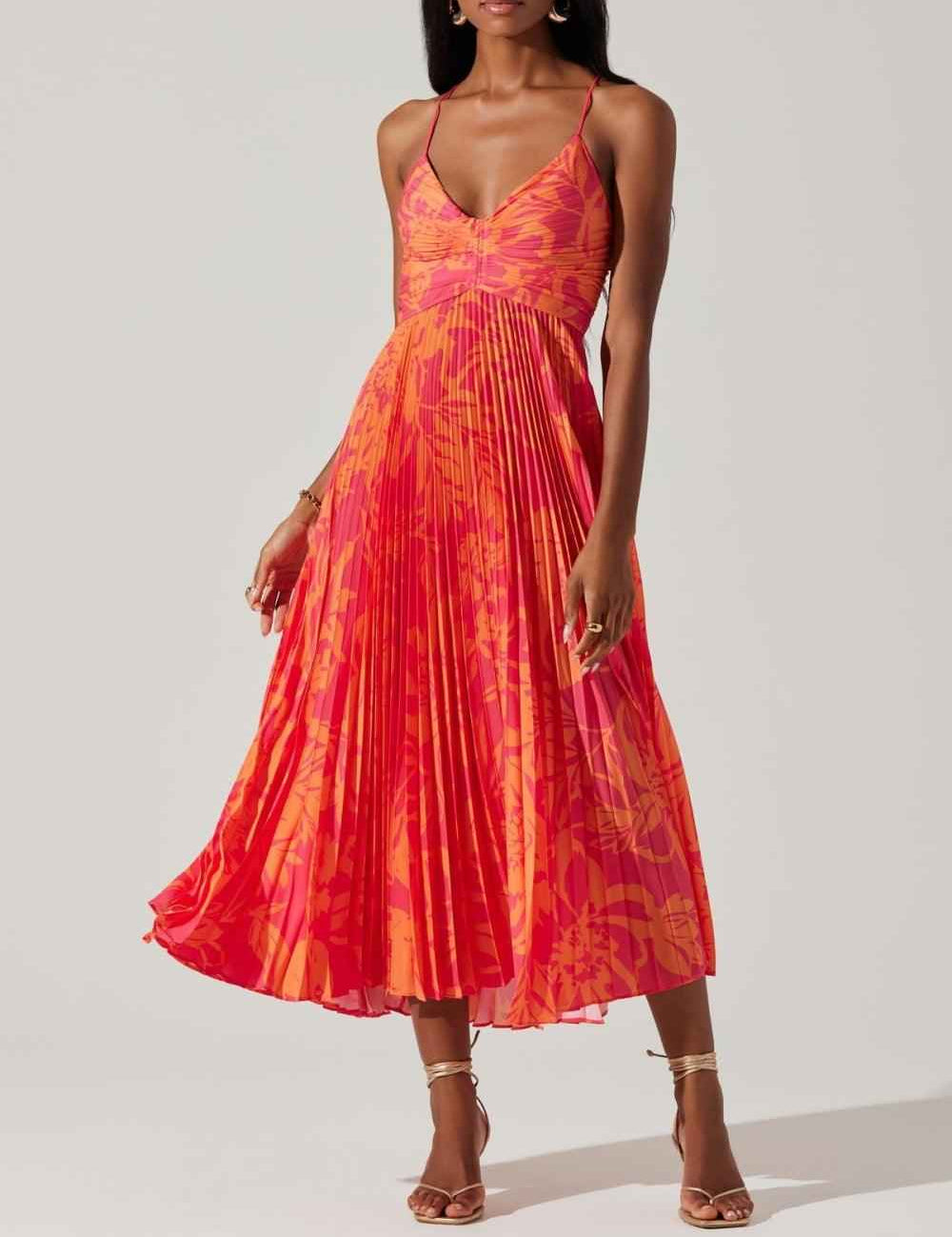 Heather | Robe Midi Plissée Élégante Imprimé Floral Chic Côtier