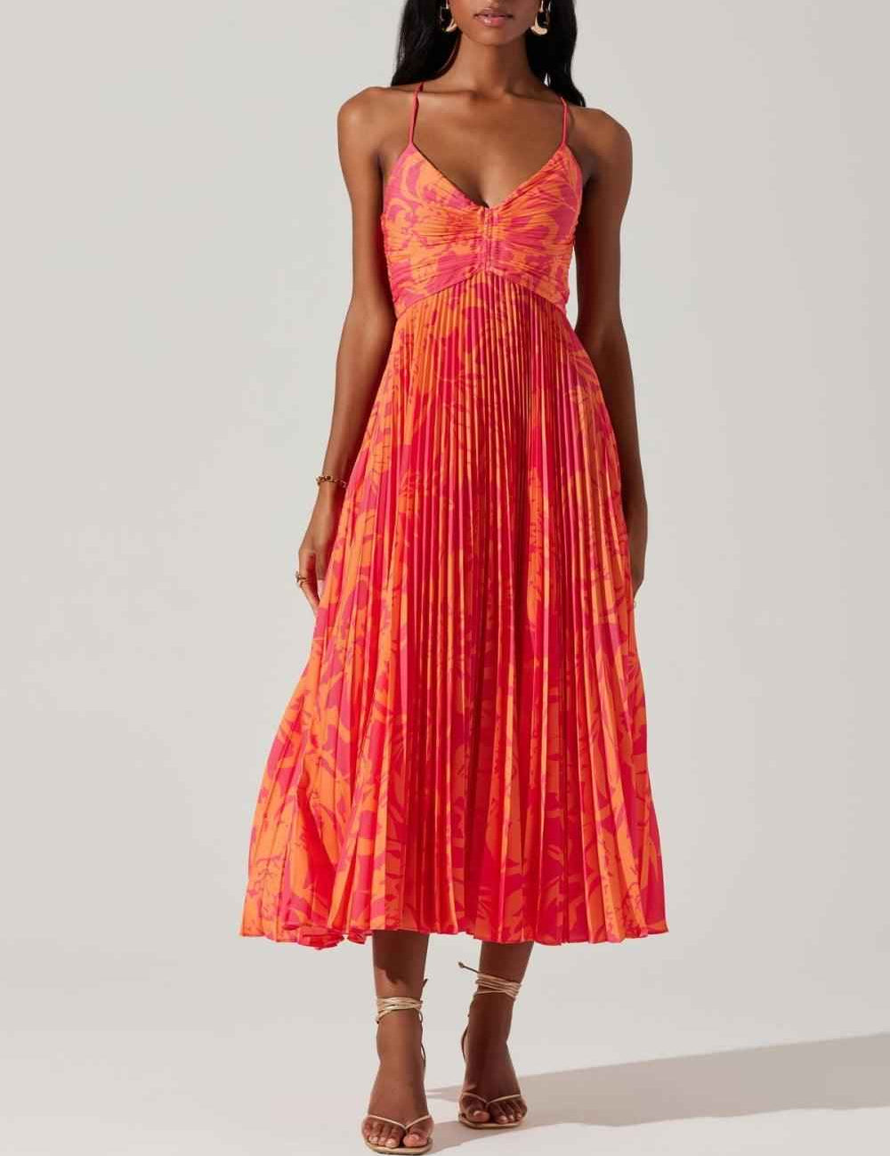 Heather | Robe Midi Plissée Élégante Imprimé Floral Chic Côtier