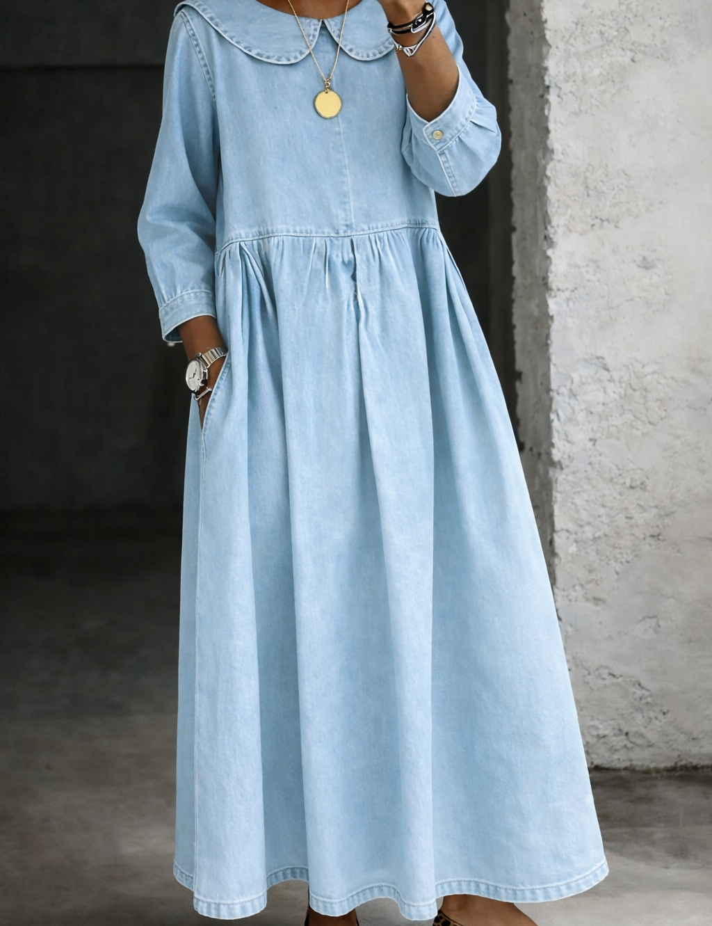 Clara™ | Robe en jean avec col Peter Pan